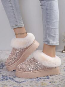 جزمة ثلج برّاقة جديدة للنساء، جزمة دافئة قصيرة، أسلوب موضة، بوت شتوية سميكة بنعل مانع للانزلاق للاستخدام الخارجي في فصل الشتاء - وردي - مشاهدة 4