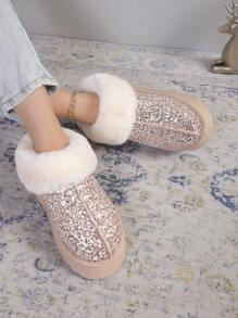 جزمة ثلج برّاقة جديدة للنساء، جزمة دافئة قصيرة، أسلوب موضة، بوت شتوية سميكة بنعل مانع للانزلاق للاستخدام الخارجي في فصل الشتاء - وردي - مشاهدة 2