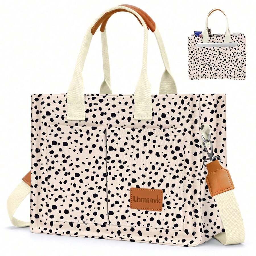 Canvas Tote Bag For Women With Pockets Crossbody Bag Tote Shoulder Handbags Casual Work Bags Everything Tote Bag - 豹紋 - 查看 1