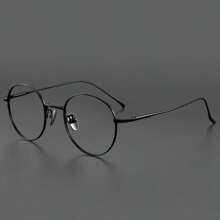 优雅纯钛光学眼镜框，轻巧复古圆形男女通用眼镜配件，适合女士 - 黑色 - 查看 1