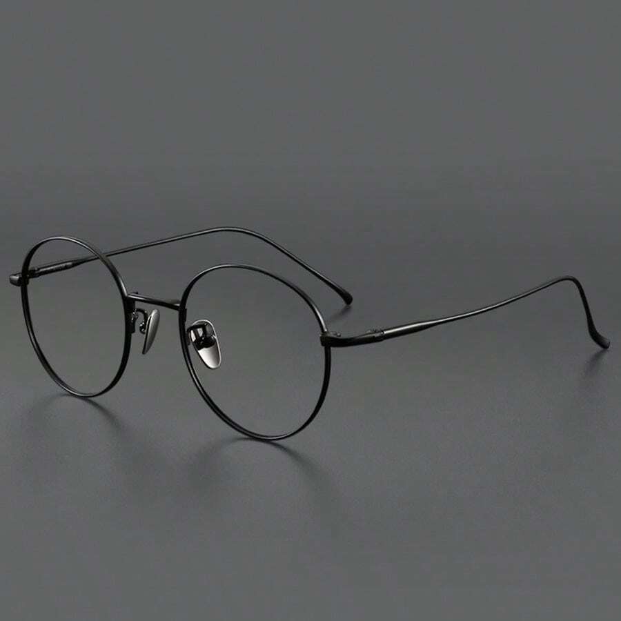 优雅纯钛光学眼镜框，轻巧复古圆形男女通用眼镜配件，适合女士 - 黑色 - 查看 1