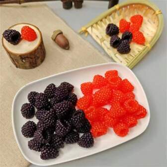 6/12/24入組人造水果模型，模擬紅桑葚、野草莓、接骨木水果裝飾品/攝影道具