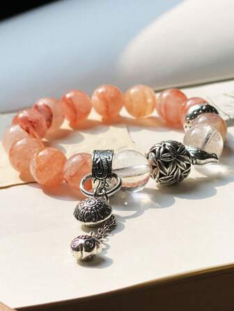 1 Pc New Chinese Style Bracelet Made Of Natural Crystal, With Rockcrystal And White Crystal, Suitable For Gift Giving. Comes With A Gift Box And Jewelry Storage Bag