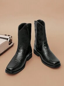 Men's All-Season Boots, Outdoor High-Top Microfiber Leather Chelsea Boots, Western Cowboy Boots, British Style High-Top Chelsea Boots - Black - View 2