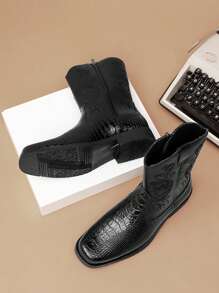 Men's All-Season Boots, Outdoor High-Top Microfiber Leather Chelsea Boots, Western Cowboy Boots, British Style High-Top Chelsea Boots - Black - View 3