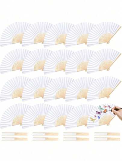 5/10/20/30/40/50pcs White Paper Hand Fan White Bamboo Folding Fan Handheld Fans Paper Folded Fan For Engagement Graduation Wedding Party Decoration Bedroom Home Table Centerpiece Decor Best Gifts Birthday