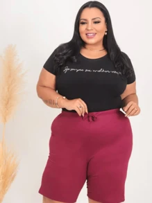 Bermuda Women's Plus Size Comfortable Ribbed Mesh - Màu Đỏ Sâu - Xem 3