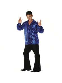 Plus Size Disco Inferno 70s Sequin Costume - Blue - 彩色 - 查看 2