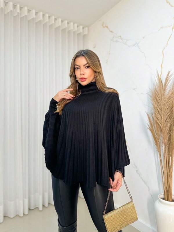 Blusa Feminina Suéter Modal Poncho Plissada Inverno/SSJ189