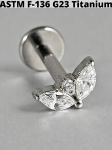 1 件马眼形锆石 G23 纯钛耳钉 16G 内螺纹三锆石螺旋 Cz 花形耳屏穿孔珠宝