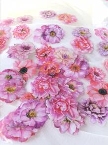 50pcs/Pack Watercolor Pink Flower & Plant Decorative PET Stickers, DIY Scrapbooking Cutting Decor Stickers - Multicolor - View 4