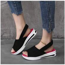 Sandalias de Cuña Media con Punta Abierta Básica Para Mujer, Sandalias de Punta Abierta Para Mujer Zapatos Zapatillas de Deporte Cuñas de Moda Para Mujer Alpargatas Zapatos Deportivos de Verano,Negro Azul Rosa Rojo - Negro - Ver 7