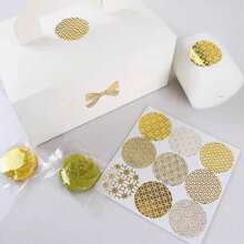 90 件圆形金箔金属贴纸、信封封条、礼品翘曲标签贴纸、婚礼请柬封条贴纸