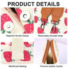 Canvas Tote Bag For Women With Pockets Crossbody Bag Tote Shoulder Handbags Casual Work Bags Everything Tote Bag - 草莓 - 查看 3