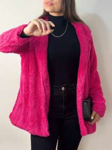 Casaco Teddy Inverno Feminino Longo Com Forro Pelúcia Blusa Feminina - Pink - Visão 7