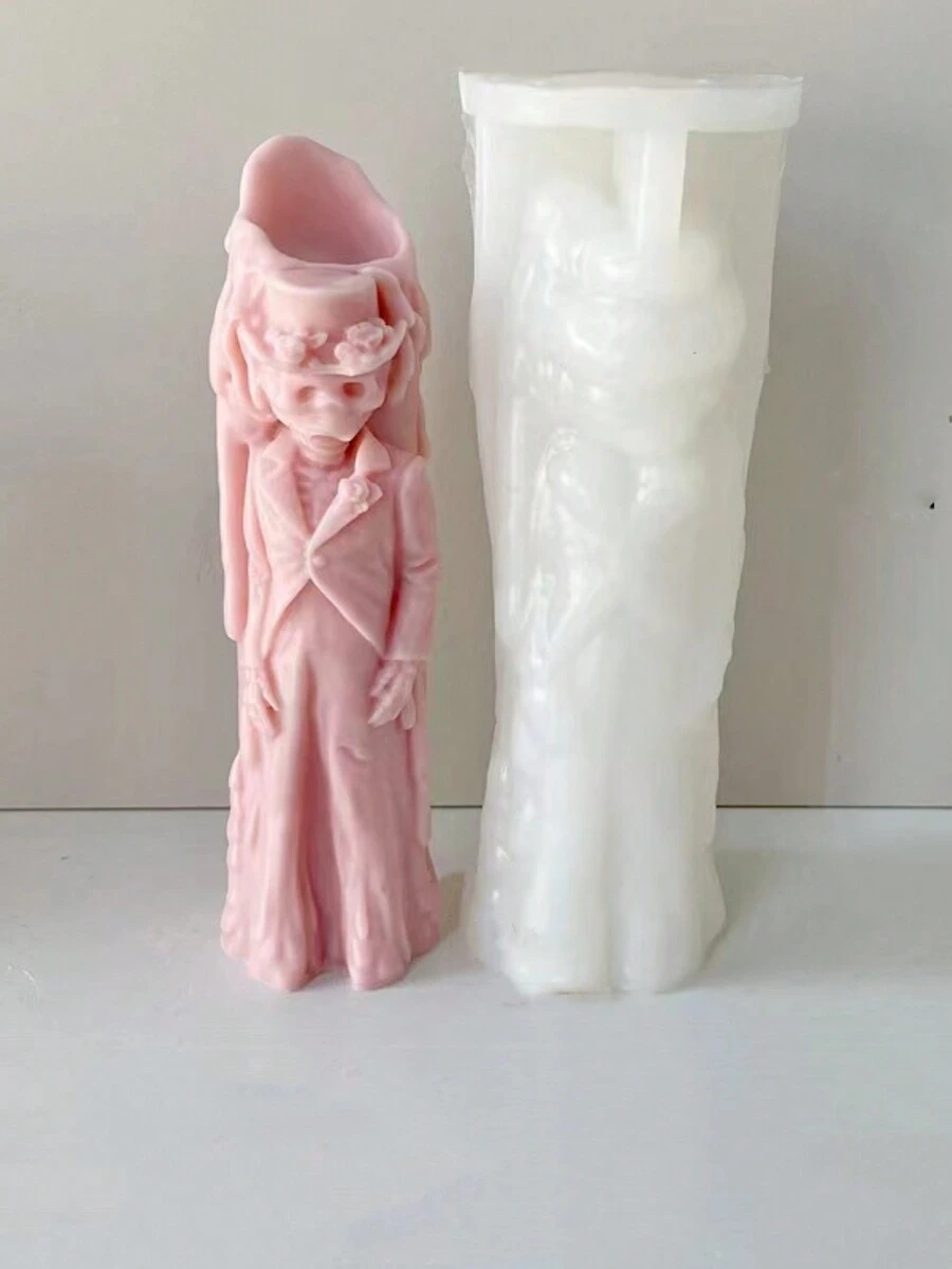 1 件装万圣节南瓜香薰蜡烛 + 鬼新郎和新娘蜡烛 + 硅胶模具，用于 DIY 南瓜、蝙蝠、鬼新娘石膏装饰和其他装饰用硅胶模具 - 白色 - 查看 1