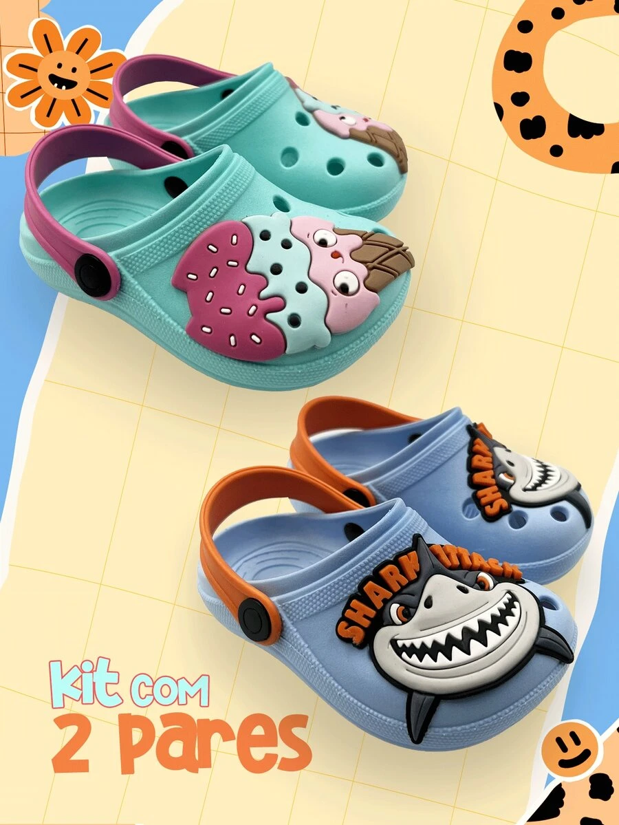 Kit With 2 Practical Comfortable Slip On Children's Babuches Shoes - 薄荷藍 - 查看 1