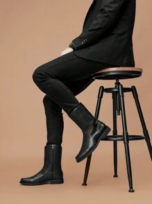 Men's All-Season Boots, Outdoor High-Top Microfiber Leather Chelsea Boots, Western Cowboy Boots, British Style High-Top Chelsea Boots - Black - View 5