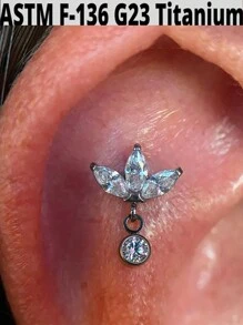 1 件马眼形锆石 G23 纯钛耳钉 16G 内螺纹三锆石螺旋 Cz 花形耳屏穿孔珠宝