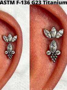 1 件马眼形锆石 G23 纯钛耳钉 16G 内螺纹三锆石螺旋 Cz 花形耳屏穿孔珠宝