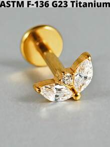 1 件马眼形锆石 G23 纯钛耳钉 16G 内螺纹三锆石螺旋 Cz 花形耳屏穿孔珠宝