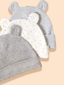 3入組寶寶帽子，透氣舒適柔軟，可愛的熊耳朵，適用於秋冬款式