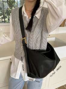 New Fashion Large Capacity Casual Versatile Retro High-End Hardware Fabric Solid Color Exquisite Minimalist Shoulder Bag, Suitable For Shopping And Work Commute For White-Collar Workers And College Students - Black - View 3