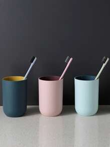 1 pieza Estuche para cepillo de dientes de plástico de color aleatorio, Soporte para cepillo de dientes portátil y sencillo, Adecuado para viajes (Estilo de vaso y color aleatorios), Decoración para el baño en verano - Azul - Ver 6