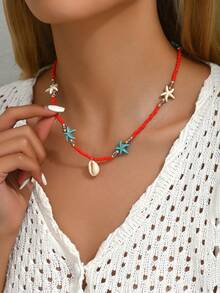 1 件女士波西米亚串珠海星贝壳项链海滩防水彩色项链日常珠宝 - 彩色 - 查看 2