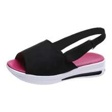 Sandalias de Cuña Media con Punta Abierta Básica Para Mujer, Sandalias de Punta Abierta Para Mujer Zapatos Zapatillas de Deporte Cuñas de Moda Para Mujer Alpargatas Zapatos Deportivos de Verano,Negro Azul Rosa Rojo - Negro - Ver 3