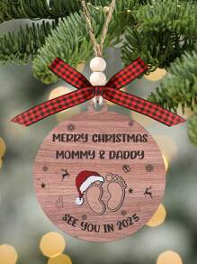 媽媽和爸爸聖誕快樂 2025 年再見裝飾品,懷孕公告裝飾品,給準父母的禮物,嬰兒送禮會禮物,聖誕樹懸掛裝飾,聖誕木製裝飾品家居裝飾,帶蝴蝶結掛繩 - 彩色 - 查看 11