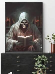 1 张现代艺术海报、抽象骷髅阅读书、南瓜灯、骷髅新娘和新郎帆布艺术海报，是卧室、客厅、餐厅、书房、走廊、咖啡厅、办公室、宿舍、墙壁艺术、墙壁装饰、家居装饰、房间装饰的理想礼物，无框 - 彩色 - 查看 4