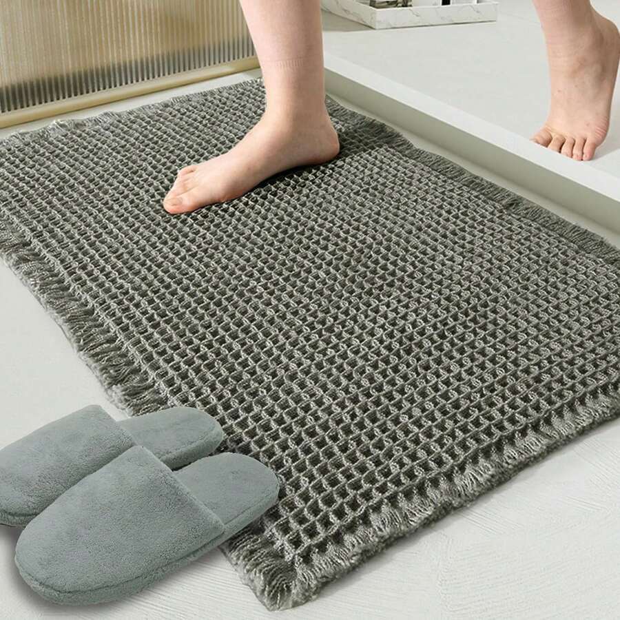 Beige Waffle Bath Mat,Super Absorbent Non Slip Bathroom Rug,Cream 18x30inch,Machine Washable Ultra Soft Floor Mats Home Bathroom Decor Floor Carpet Outdoor Rug Door Mat Entryway Decor Bathroom Accessories Back To School - Dark Green - View 1