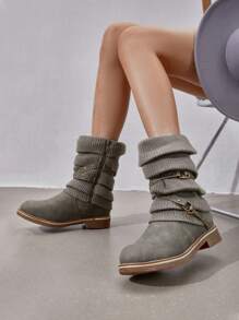 Women's Black Comfortable And Warm Fashion Casual Mid Calf  Faux Furry Outdoor Indoor Commuter Christmas Winter Snow Boots - 灰色 - 查看 8