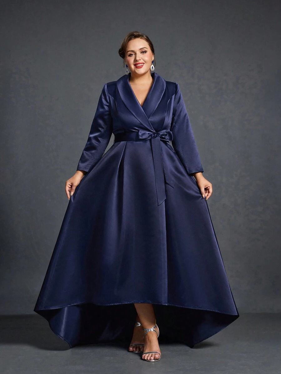 Sukienki dla matki panny młodej w dużych rozmiarach Elegancka sukienka z długim rękawem