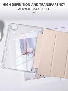 1pc Pink Transparent Acrylic Tablet Case With 3-Fold Stand, Built-In Pen Slot, High Transparency Protective Back Cover, Anti-Drop, Sleep/Wake Function, Minimalist/Classic/Casual Style, Compatible With IPad Mini 6/9.7/10.2/10.5/Air 4/Air 5/10.9/Pro 11"/10th/12.9/Air 11-In.(M2)-2024/IPad Air 13-In.(M2)-2024/IPad Pro 11-In.(M4)-2024/IPad Pro 13-In.(M4)-2024/IPad Air 13(M3 2025)/IPad Air 11-Inch (M3) 2025/IPad (A16) 11 Inch 11th Generation 2025 Models