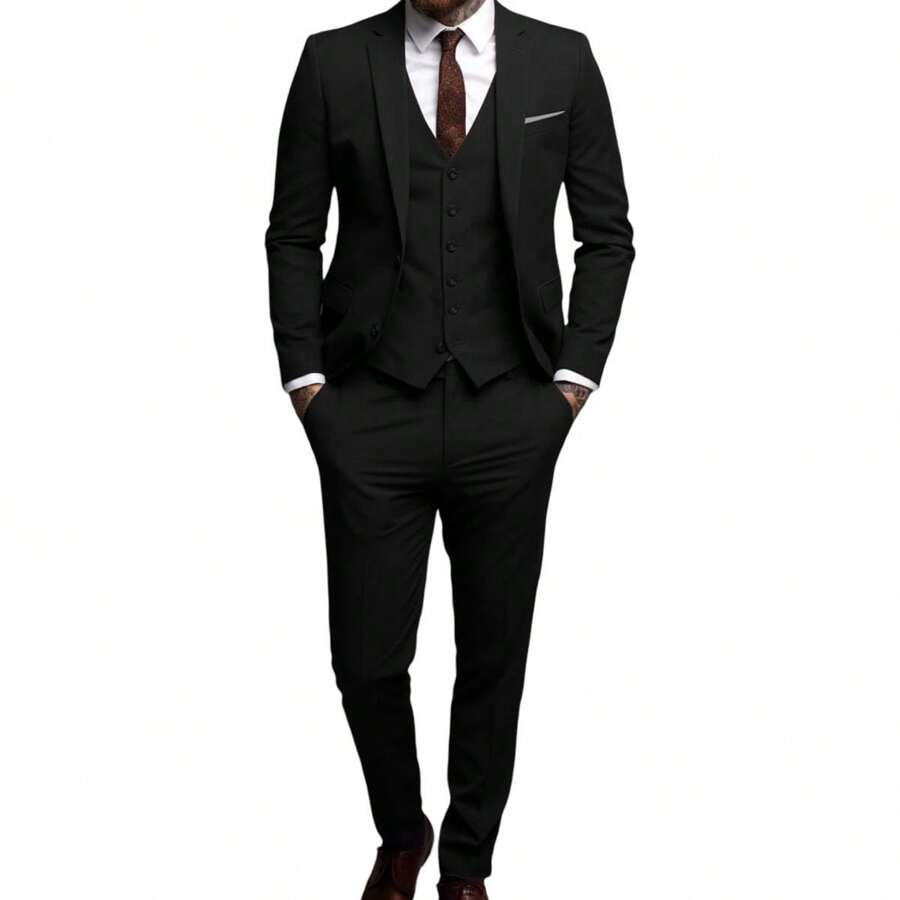 Men's Slim Formal Suit Italian Cut Complete Set (Pants + Blazer + Vest) - Xem 1
