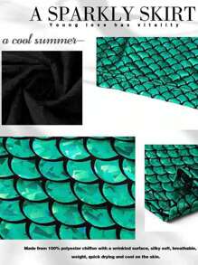 JAKAWIN Mermaid Skirt Green Fish Scale Party Costume Festival Skirt Metallic Bodycon Long Skirts For Women - 綠色 - 查看 4