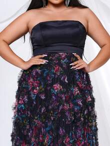 seomiscky 大码花卉印花褶饰抹胸晚礼服