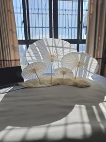 1 件复古白色创意空白纸质遮阳伞，适合女士、婚礼 - 4 种尺寸可选，纸质遮阳伞打开时直径大小