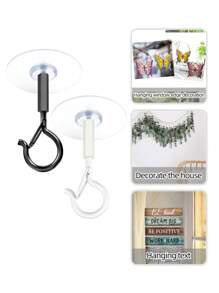 meike 2pcs Q-Shape No-Drill Hanging Hooks, Latch, Windproof Screws, For Suspending Outdoor String Lights, Ceiling, Plants, Christmas Lights And Patio Lamps, 2.2 Inch, Black And White, With Pre-Adhesive Screws - 2 Pack - View 4