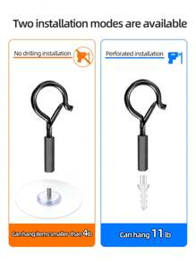meike 2pcs Q-Shape No-Drill Hanging Hooks, Latch, Windproof Screws, For Suspending Outdoor String Lights, Ceiling, Plants, Christmas Lights And Patio Lamps, 2.2 Inch, Black And White, With Pre-Adhesive Screws - 2 Pack - View 8