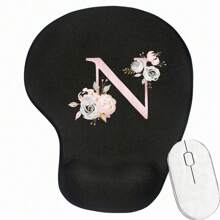 Pink Flower Letter Wrist Rest Mouse Pad Comfortable Hand Rest Support Non Slip Mice Mat Soft Black Mouse Mat Deskpad For PC Laptop Computer - Black - View 12