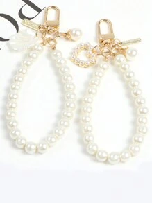 新款創意珍珠心形手鍊鑰匙扣吊墜貝殼吊墜珍珠配件珠寶，心形珍珠汽車鑰匙扣創意復古珍珠手鍊串珠包包手機吊墜保護套吊墜，優雅1入組心形珍珠鑰匙包裝飾旅行，郊遊，出差，上學攜帶，非常方便，是送禮的好選擇！ - 白色 - 查看 7