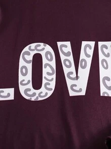 Conjunto de ropa con patrón de letras LOVE para niña preadolescente, top de cuello redondo + pantalones, regalo para primavera y otoño