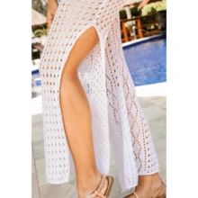 Women's Beach Cover-Up Pants Knitted Slit Summer - 白色 - 查看 3