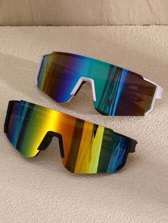 2 件装女士街头风格个性化一体式塑料时尚眼镜，适合户外驾驶骑行防风保护配件，适合夏季海滩度假、户外、旅行