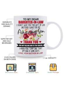 1 件，3A 级，儿媳礼品咖啡杯，送给我亲爱的儿媳，来自我可爱的儿子，11 盎司陶瓷咖啡杯，有趣的杯子，理想的礼物，圣诞节生日礼物 - 彩色 - 查看 3