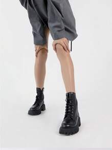 Womens Fashion Ankle Boots,Unisex Boots Black Womens Low Heel Military Boots,Front Lace Up,Chunky Heel Thick Sole,Casual Anti-slip Design,Womens New Retro Combat Boots Thick Bottom Biker Boots Mid Calf Boots Work Boots Womens Short Boots - Negro - Ver 2