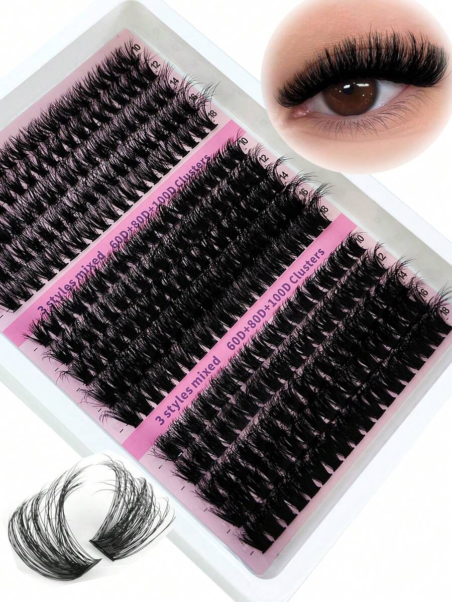 15 包 280 簇蓬松 60+80+100 股 0.07 毫米粗水貂毛睫毛 12-20 毫米混合长度 5D 褶皱俄罗斯卷睫毛延长 戏剧性浓密黑色单簇假睫毛 睫毛簇、睫毛簇、单根睫毛、睫毛、假睫毛 - 黑色 - 查看 1